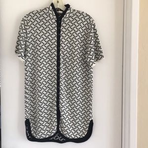 Long short-sleeved cardigan with high collar